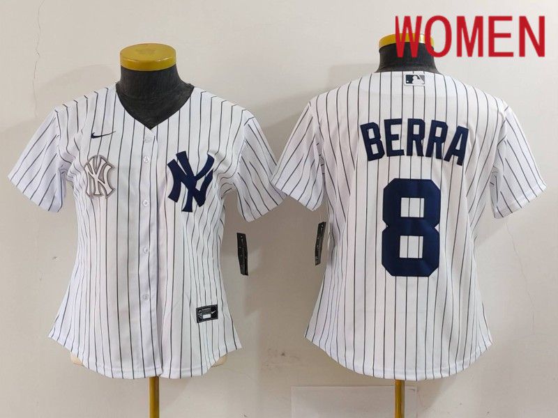 Women New York Yankees #8 Berra White stripe Game 2024 Nike MLB Jersey style 3->new york yankees->MLB Jersey